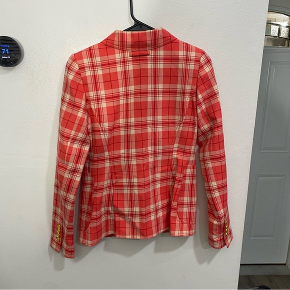 Smythe Patch Pocket Plaid Dutchess Blazer Red Size 4 - Picture 6 of 7